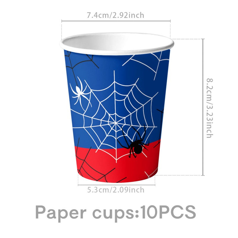 Halloween Spider Web Party Supplies | Birthday Tableware & Banner Decor Set (7″/9″ Plates, Cups, Napkins, Tablecloth, Bunting, Cutlery, Straws)