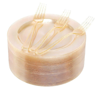 Disposable PS Dinner Plates 6-10.25 Inch - Gold Rim, Food Grade & Rose Gold Finish