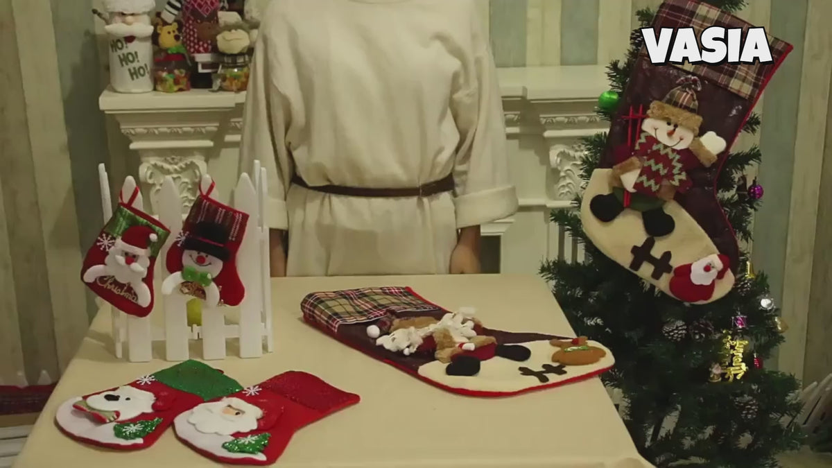 Video showing Christmas stockings in assorted styles and sizes