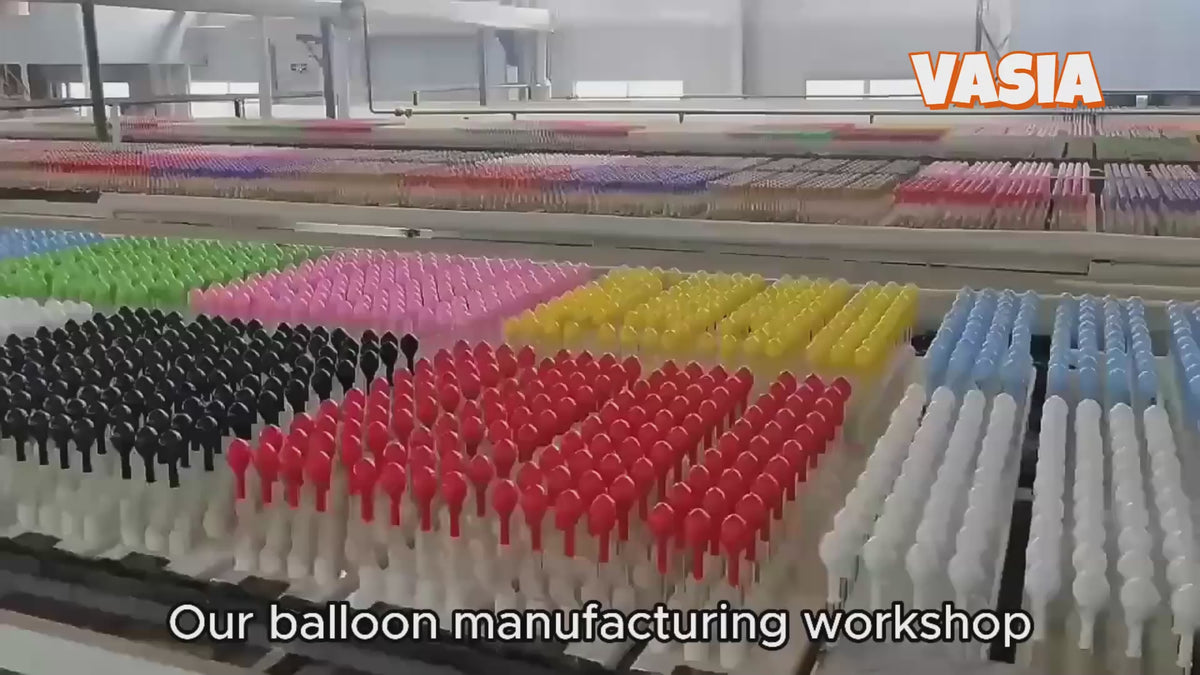 Video showing metallic latex balloon colors, sizes, surface finish and inflation