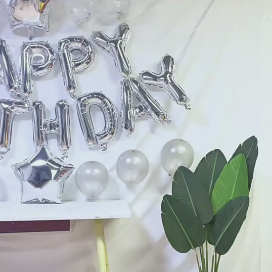 Video showing 16-inch Happy Birthday foil letter balloons, color options and inflated appearance