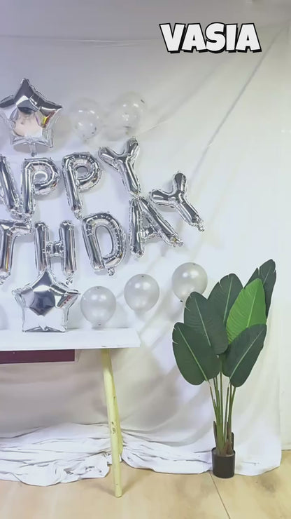 Video showing 16-inch Happy Birthday foil letter balloons, color options and inflated appearance