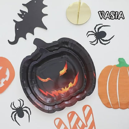 Video showing purple devil pumpkin Halloween tableware options