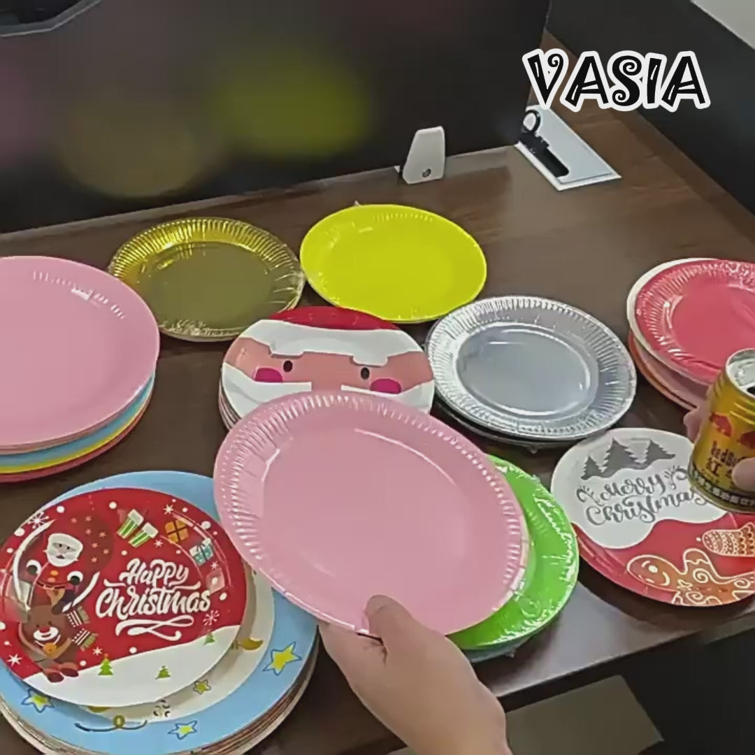 Video showing metallic-finish disposable paper plates