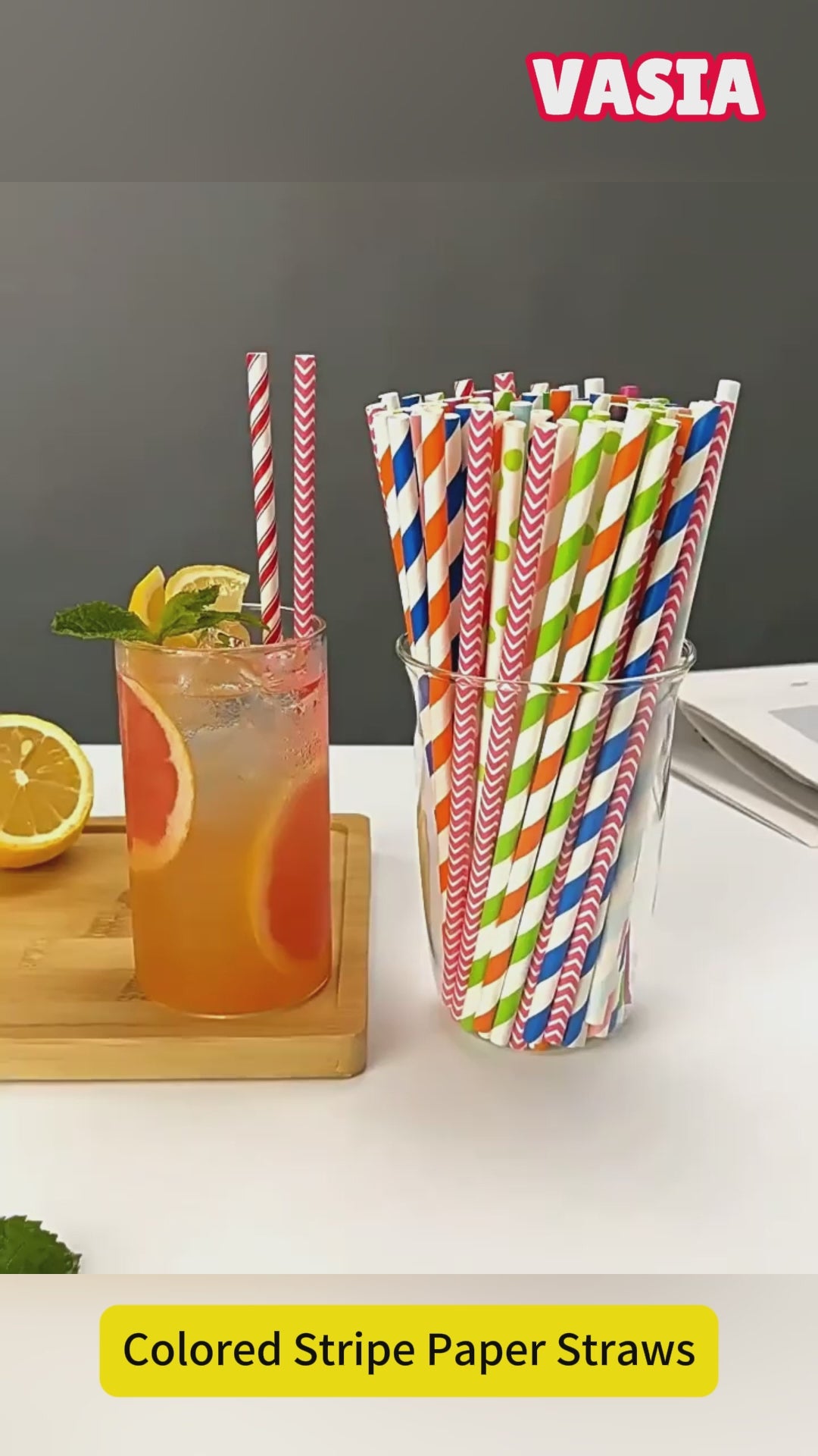 Striped paper straws with iced drinks video
