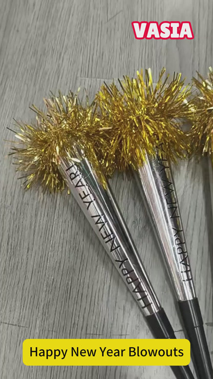 Video showing Happy New Year tassel blowouts being used as party noisemakers