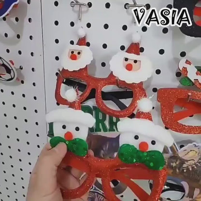 Video showing assorted Christmas and New Year novelty glasses for holiday parties and photo booths