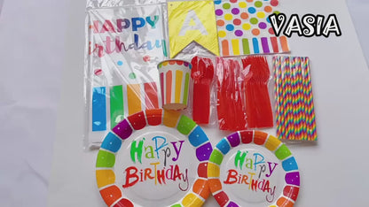 Black & Gold Birthday Party Supplies – Disposable Plates, Napkins, Cups & Tablecloth Set for Baby Boy or Girl Themed Celebration (18th to 100th Birthday, 7″/9″ Plates, Cups, Napkins, Tablecloth, Cutlery, Straws – 24pcs each)