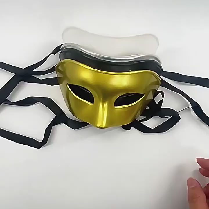 Video showing vintage half-face masquerade masks in six color finishes