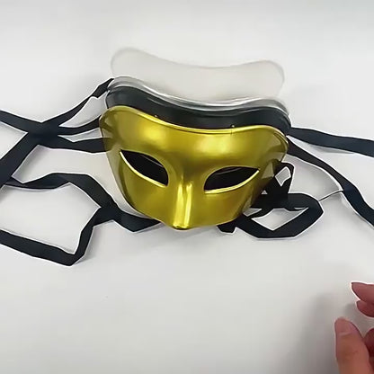 Video showing vintage half-face masquerade masks in six color finishes