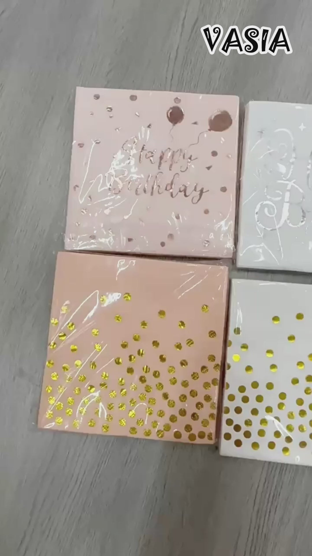Video showing custom logo printing and foil stamping on square paper napkins
