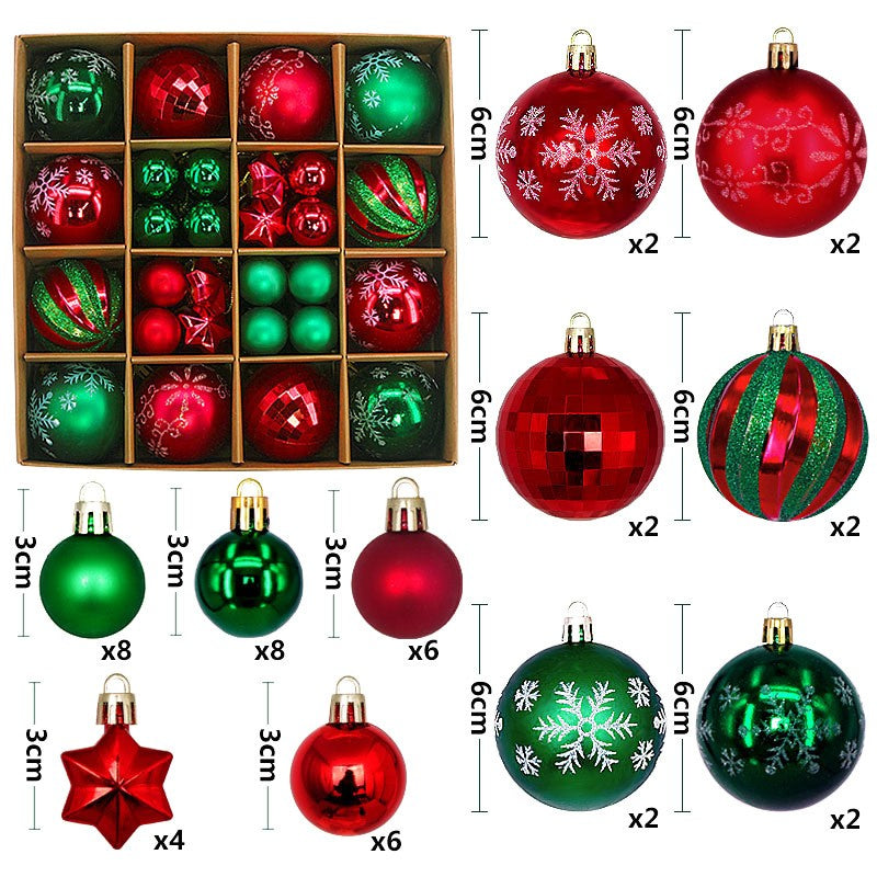 44Pcs Christmas Ball Set – Plated Plastic Ornaments, Painted & Shaped Baubles, 6cm for Tree & Holiday Decor