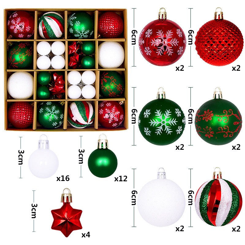 44Pcs Christmas Ball Set – Plated Plastic Ornaments, Painted & Shaped Baubles, 6cm for Tree & Holiday Decor