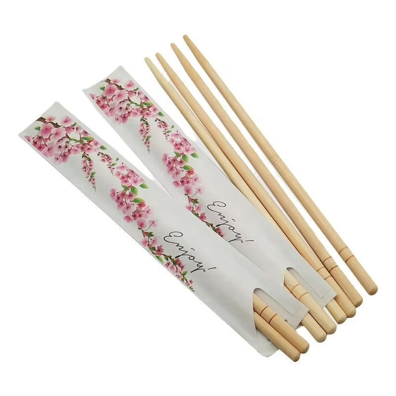 Wholesale Round Bamboo Chopsticks - Natural, Customizable with Paper Sleeve