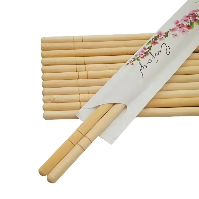 Wholesale Round Bamboo Chopsticks - Natural, Customizable with Paper Sleeve