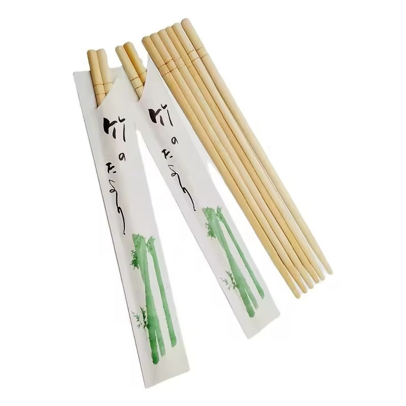 Wholesale Round Bamboo Chopsticks - Natural, Customizable with Paper Sleeve