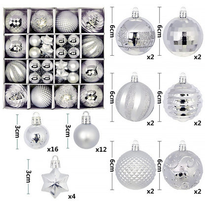 44Pcs Christmas Ball Set – Plated Plastic Ornaments, Painted & Shaped Baubles, 6cm for Tree & Holiday Decor