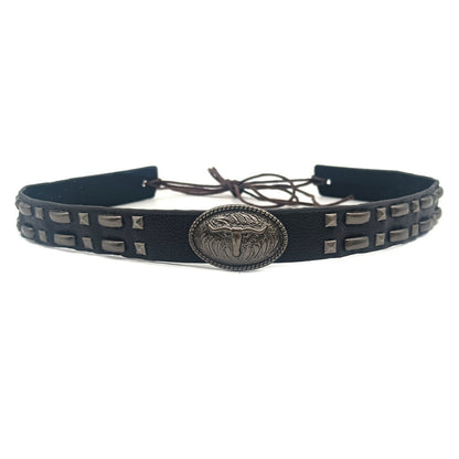 Leather cowboy hat band with oval concho