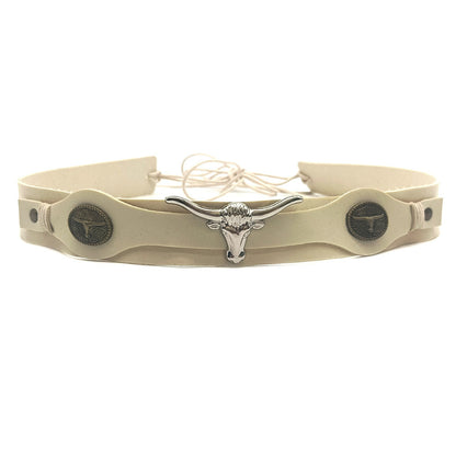 Cream leather cowboy hat band with longhorn concho