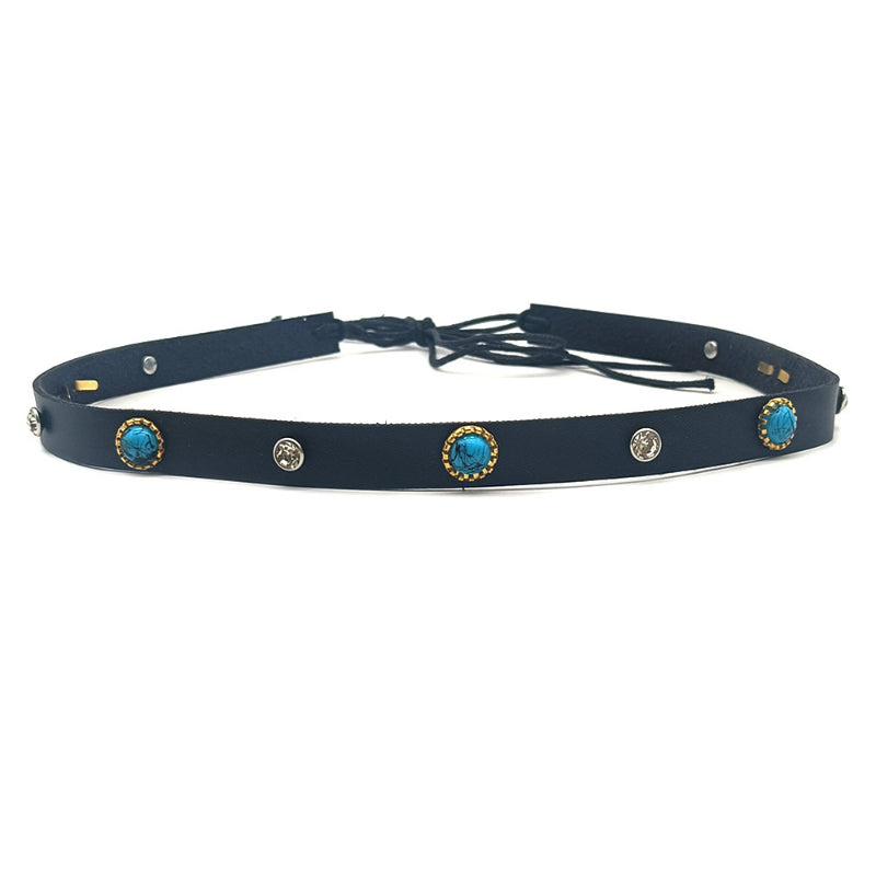 Leather cowboy hat band with turquoise studs