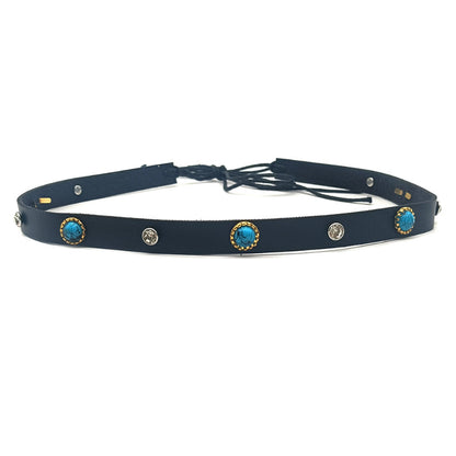 Leather cowboy hat band with turquoise studs