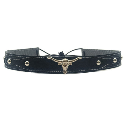 Leather cowboy hat band with longhorn concho and tie cord