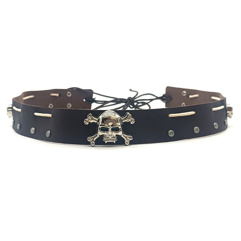 Leather cowboy hat band with skull concho