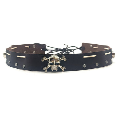 Leather cowboy hat band with skull concho