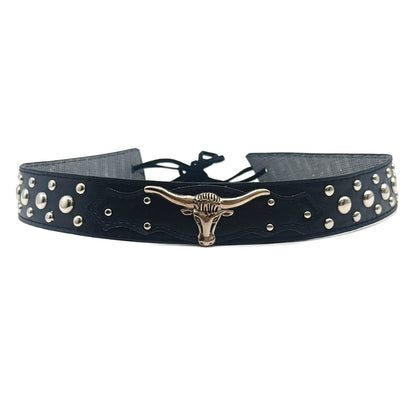 Studded leather cowboy hat band with longhorn concho
