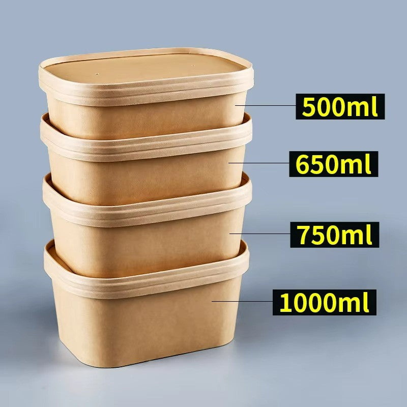 Square Kraft Paper Food Bowls - Leak-Resistant Disposable Containers for Takeout