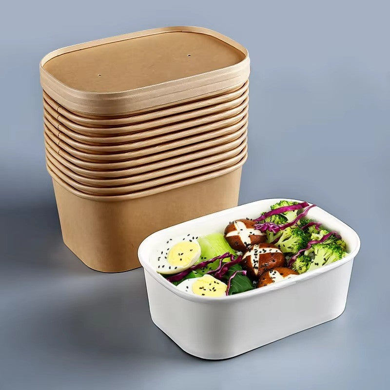 Square Kraft Paper Food Bowls - Leak-Resistant Disposable Containers for Takeout