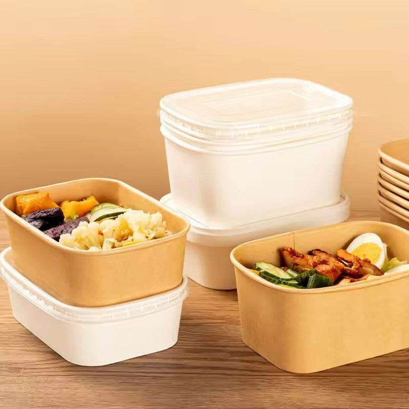 Square Kraft Paper Food Bowls - Leak-Resistant Disposable Containers for Takeout