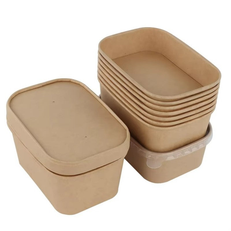 Square Kraft Paper Food Bowls - Leak-Resistant Disposable Containers for Takeout