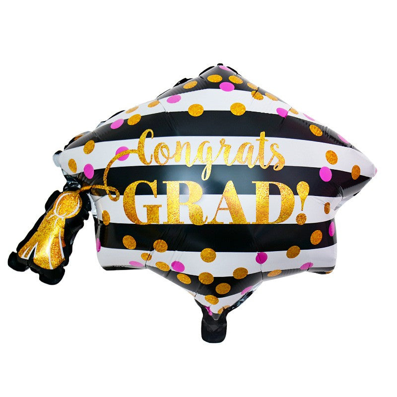 Graduation Foil Balloons – Mortarboard Cartoon Mylar Balloons for Grad Party, Ceremony & Celebration Decor