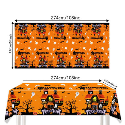 Halloween Horror Party Decoration Supplies – Disposable Dinnerware, Plastic Table Cover & Hanging Banner for Haunted House & Themed Event