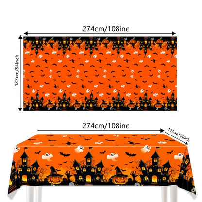 Halloween Horror Party Decoration Supplies – Disposable Dinnerware, Plastic Table Cover & Hanging Banner for Haunted House & Themed Event