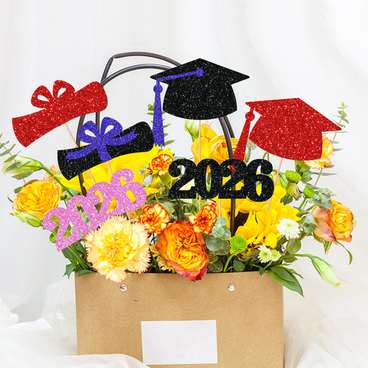 2026 Graduation Vase Picks | Glitter Cardstock Party Decorations | 6pcs per Pack