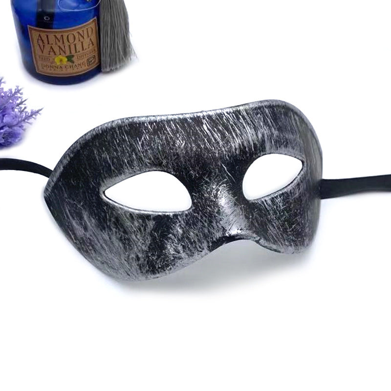 Men‘s Half Face Mask Vintage Cosplay Masquerade Party Mask Halloween Costume Accessory (Black/White/Vintage Gold/Vintage Silver/Gold Silver, 18x8cm)