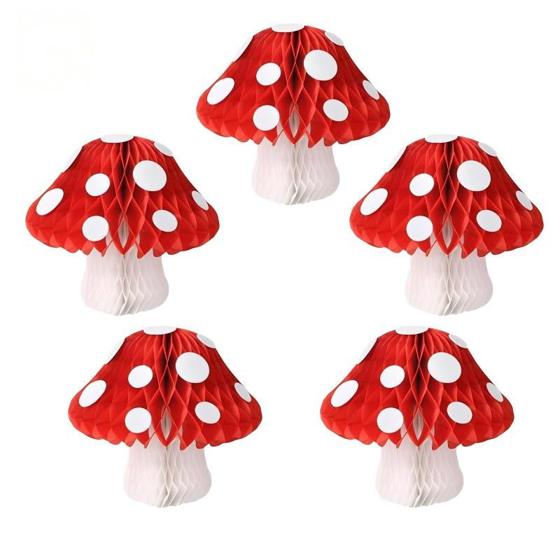 Mushroom Honeycomb Ball Hanging Decor – Paper Tissue Pom Pom for Kids Birthday Party, Baby Shower & Themed Celebration Supplies