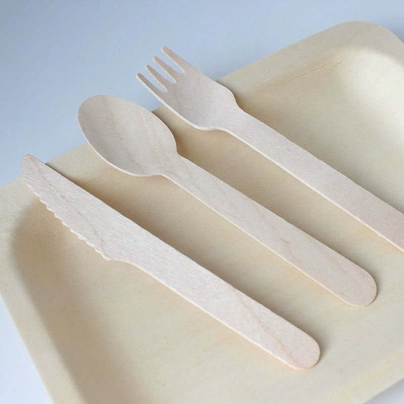 Wedding & Party Wooden Cutlery Set - Elegant Biodegradable Spoons, Forks, Knives