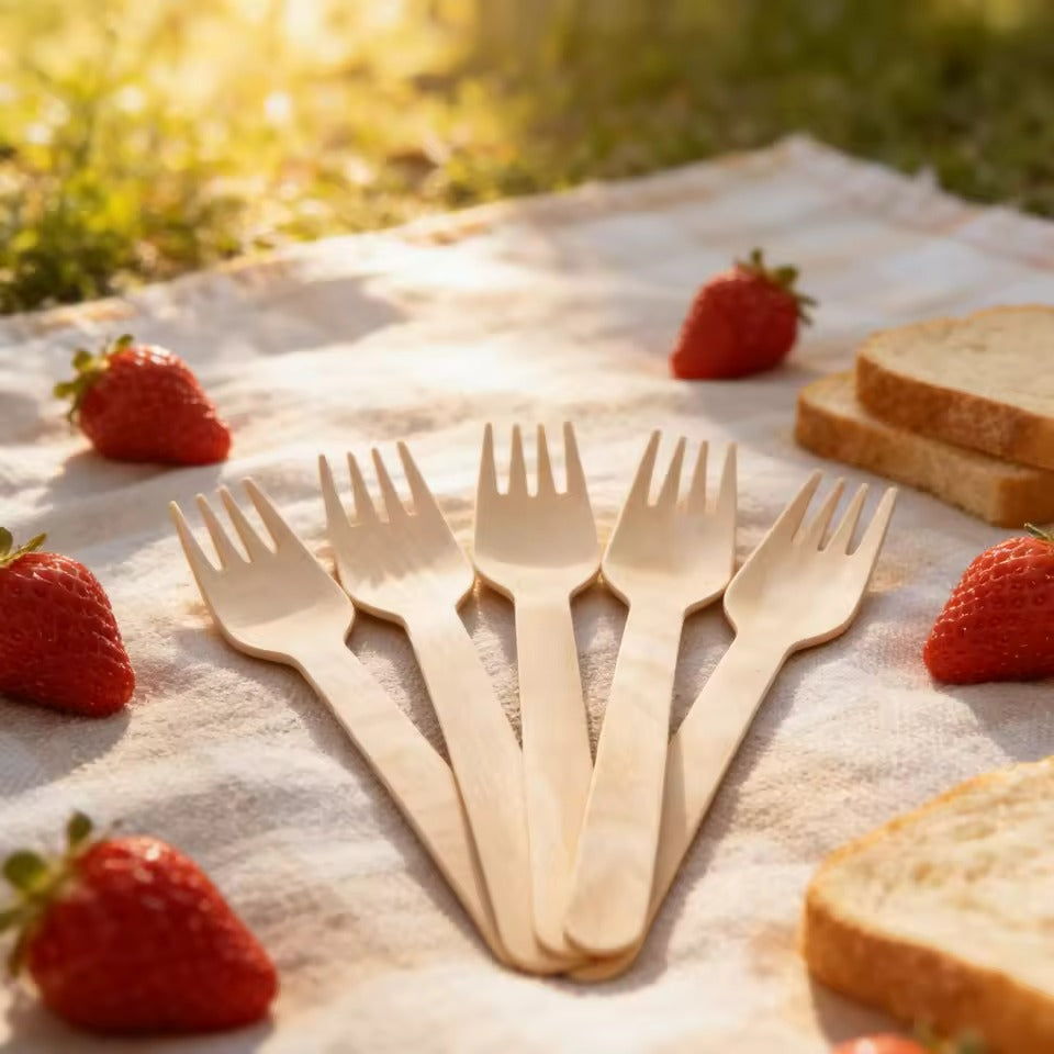 Wedding & Party Wooden Cutlery Set - Elegant Biodegradable Spoons, Forks, Knives